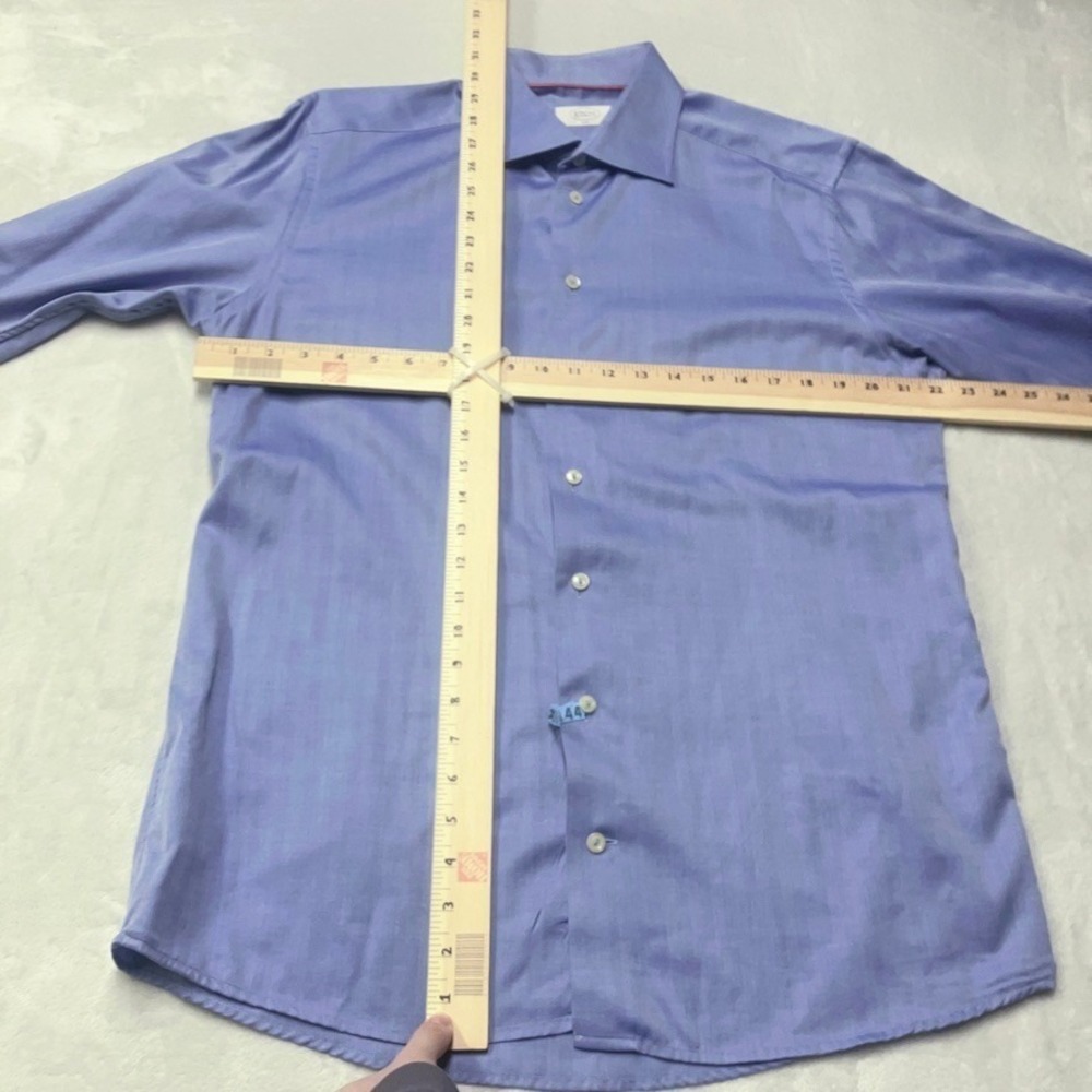 Eton Dress Shirt Men 17.5 / 44 Slim Fit Button Up Blue Herringbone Long Sleeve - Picture 6 of 6